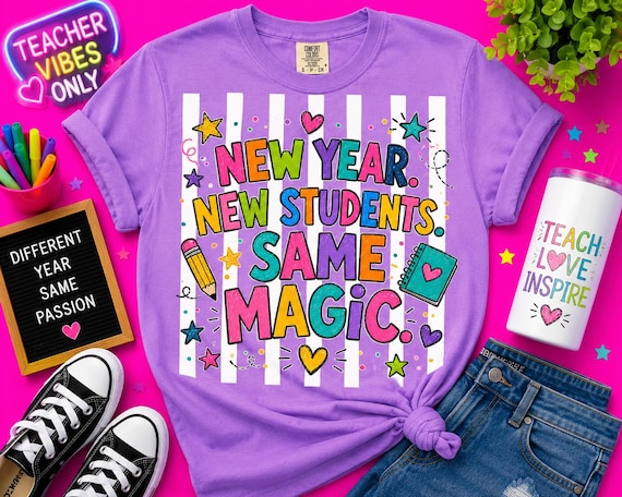 Back to school New Year New Students Same Magic Teacher Shirt | Back to School Teacher Tee | Colorful Doodle Classroom Shirt.
