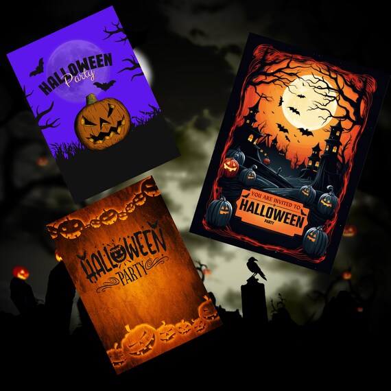 Three Downloadable Halloween  Children Invitation, Halloween Party Invitation, Halloween Invitation, Halloween Costume Party Invitation.