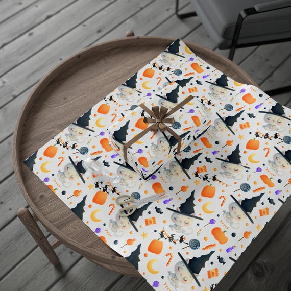 Halloween Cat Wrapping Paper, Festive Gift Wrap for Halloween, Cute Kitty Pattern, Spooky Holiday Packaging, Black Cat Design, Trick or