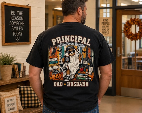 Principal Halloween Shirt, Principal Dad Husband Tee, School Principal Gift, Funny Ghost Bear Shirt, Fall School Staff T-Shirt.