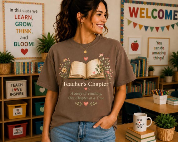 eacher's Chapter Shirt | Comfort Colors Teacher Tee | Teacher Aesthetic Shirt | Watercolor Book Graphic Tee | Kindergarten Teacher Gift