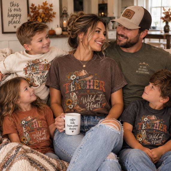 Teacher Mama Wife Shirt, Western Teacher Tee, Wild at Heart Teacher Shirt, Fall Teacher Mom Shirt, Cowgirl Teacher Halloween Tee.