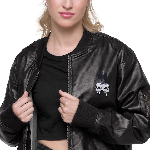 Gothic Skeleton Leather Bomber Jacket – Halloween Gift, Edgy Streetwear, Spooky Goth Fashion for Men & Women