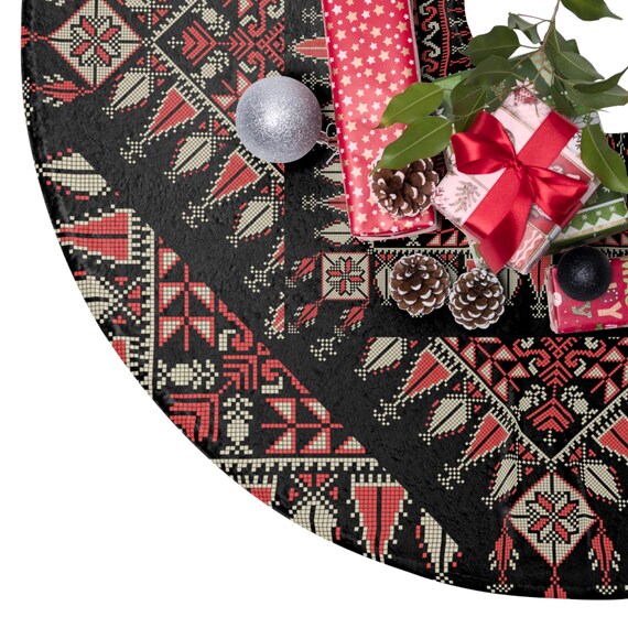 Printed Embroidered Christmas Tree Skirts, Middle Eastern Design, Holiday Décor, Festive Tree Skirt, Christmas Decorations,