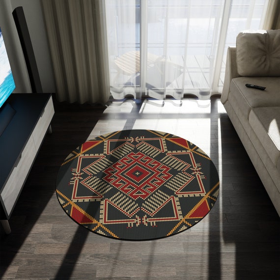 Palestine Tatreez Embroidery Printed henna wedding Round Rug henna party décor, home décor gift, wedding décor Ramadan Eid Décor Gift.
