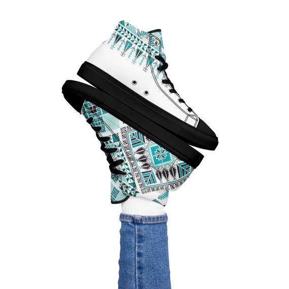Women’s High Top Canvas Shoes – Palestinian Tatreez Embroidery Print – Middle Eastern Fashion Sneakers – Cultural Heritage Footwear