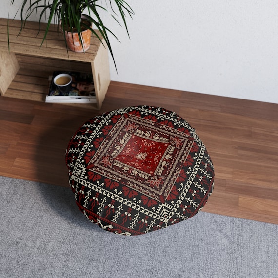 Palestinian Tatreez Embroidery Printed Tufted Floor Pillow Case Ramadan Home Décor. Tufted Floor  Round Pillow.