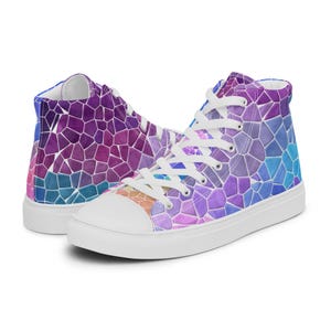 colourful vibrant neon colored  mosaic Women’s high top canvas shoes.