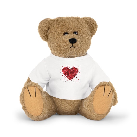 Valentine Plush Toy with T-Shirt - Cute Stuffed Animal Gift, Romantic Kawaii Doll, Love Bear Cuddly Toy, Heart Valentine's Day Present,