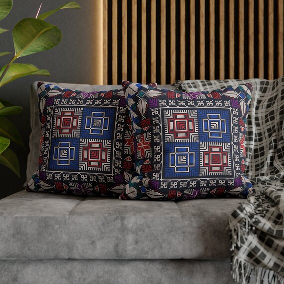 Palestinian Tatreez Embroidery Printed Spun Polyester Square Pillow Case Ramadan Home Décor. Spun Polyester Square Pillow Case gift Spun.