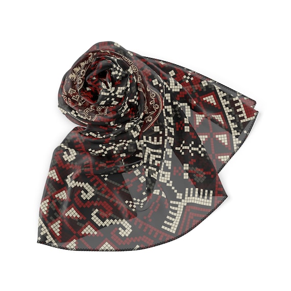 Palestinian Tatreez Poly Voile Poly Chiffon scarf Gift, Ramadan Gift Muslim Hijab Gift