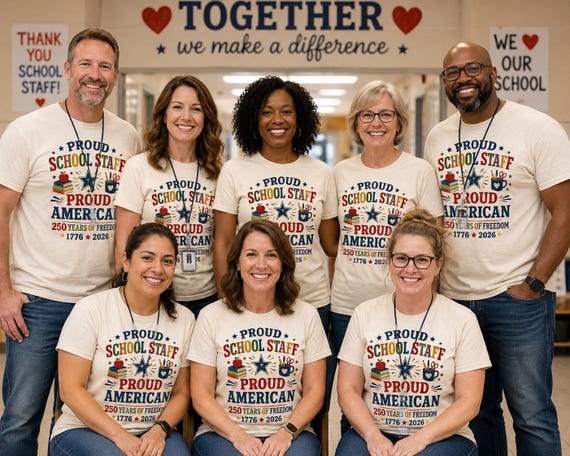 Proud School Staff Proud American Shirt | America 250 Shirt | Patriotic School Staff Tee | 1776 2026 USA Anniversary Shirt