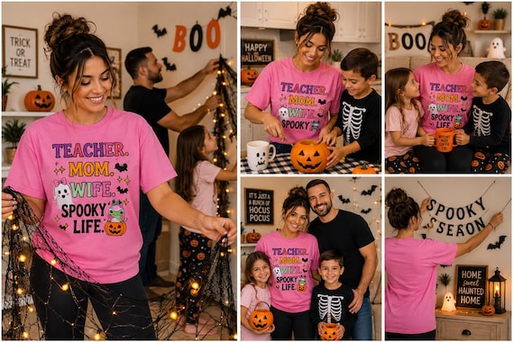Teacher Mom Wife Spooky Life Shirt | Cute Halloween Teacher Shirt | Ghost Frog Coquette Bow Tee | Fall Teacher Gift | Kindergarten Teacher
