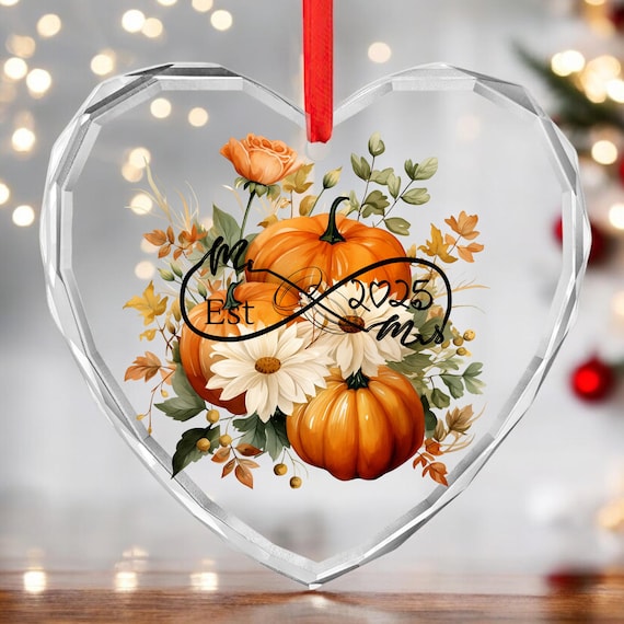 Crystal Glass Ornament, Thanksgiving Personalized Mr and Mrs New Wedding Couple Ornament, Holiday Decor, Wedding Gift, Christmas Tree
