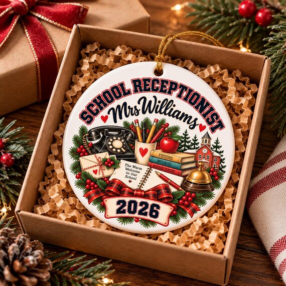 School Receptionist Mrs. Williams 2026 Ceramic Ornament | Christmas Teacher Decor