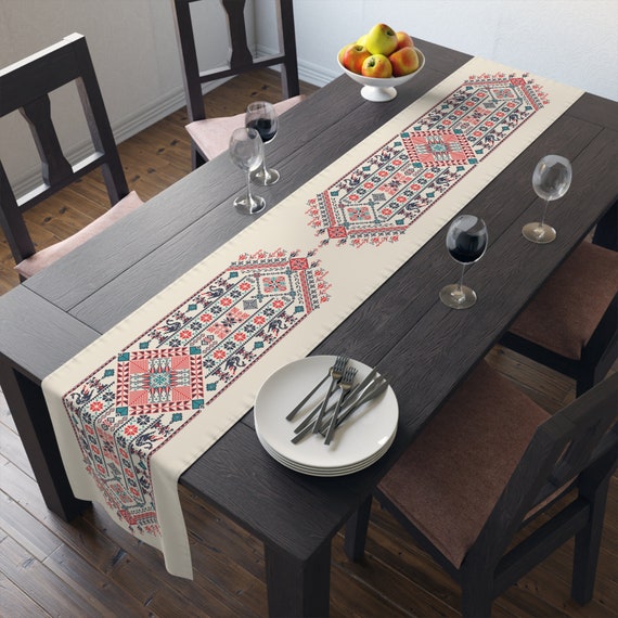 Palestine Tatreez printed henna Table Runner  henna party décor, home décor, red Tatreez, gift, wedding décor Table Runner Gift Table Runner