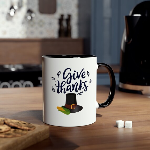Thanksgiving Personalised Mug, Thanksgiving Mug, Autumn Décor, Autumn Fall Mug, Fall Home Décor, Two-Tone Coffee Mugs, 11oz