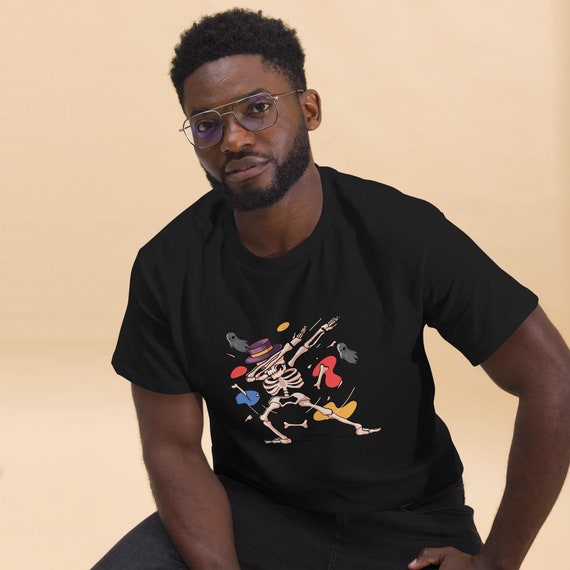 Personalized Halloween Skeleton Dabbing Unisex classic T-shirt, 100% cotton unisex classic tee.