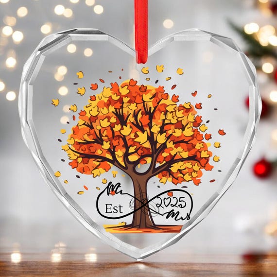 Glass Ornament, Thanksgiving Gift, Fall Home Decor, Infinity Sign, Autumn Tree, Couple Gift new wedded couple first fall together.