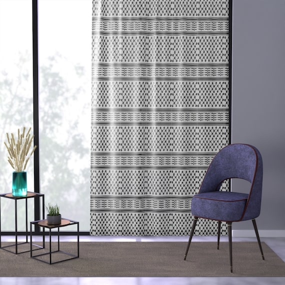 Palestine Kufiyah Window Curtains 1 Piece, blackout henna Kufiyah backdrop henna decorations bedroom curtain. Window Curtain Full printed