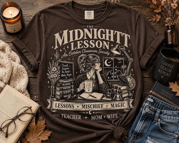 Vintage Halloween Teacher Shirt, Midnight Lesson Tee, Dark Academia Teacher T-Shirt, Spooky Classroom Shirt, Teacher Mom Wife Gift.