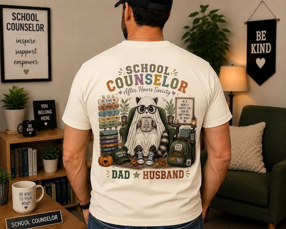 School Counselor Halloween Shirt, Counselor Dad Husband Tee, Funny Ghost Raccoon Shirt, Mental Health Staff Gift, Fall School Tee