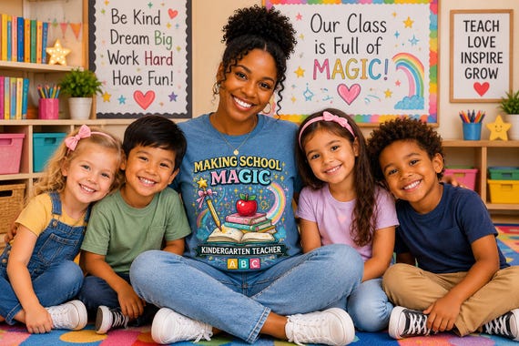 Making School Magic Shirt | Kindergarten Teacher Tee | Apple Books Wand ABC Classroom Design | Kindergarten Classroom Tee