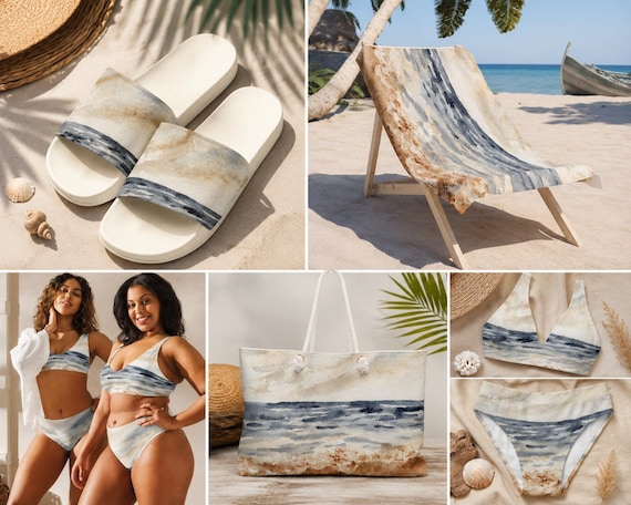Watercolor Seascape Weekender Bag | Beach Ocean Horizon Tote | Coastal Travel Bag | Summer Vacation Overnight Bag | Nautical Carryall