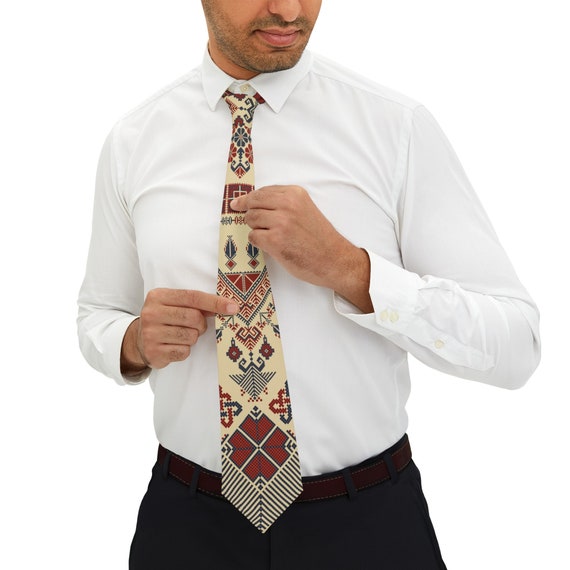 Palestinian Tatreez Necktie, groom tie, kufiyah, wedding tie, henna groom tie, Palestine culture design Groom Gift For him Dad Gift, Tie.