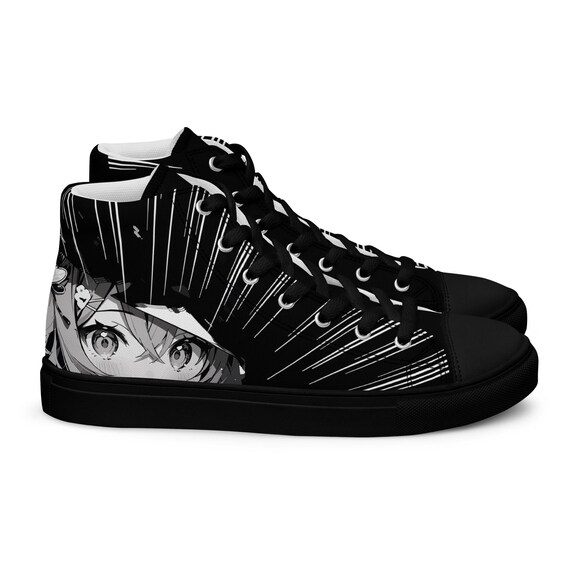 Women’s High Top Canvas Shoes – Manga Eye with Paint Drip Design – Anime Art Sneakers – Japanese Streetwear Aesthetic Footwear