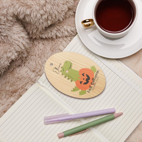 Personalized Baby's First Halloween Ornament: Hinoki Wood Fox Bauble