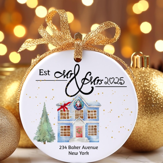 Ceramic Ornament - Mr and Mrs New Wedded Couple Gift Holiday Ornament, Wedding Home Decor, Christmas Ornament, Anniversary Gift, first home.
