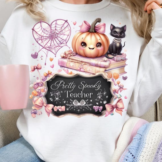 Coquette Halloween Pumpkin Sweatshirt: Pretty Spooky Teacher Tee