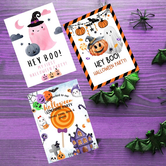 Three Downloadable Halloween  Children Invitation, Halloween Party Invitation, Halloween  Invitation, Halloween Costume Party Invitation.
