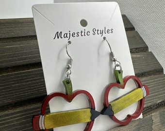 Pencil Heart Dangle Earrings | Teacher Earrings | Pencil Earrings | Teacher Gift