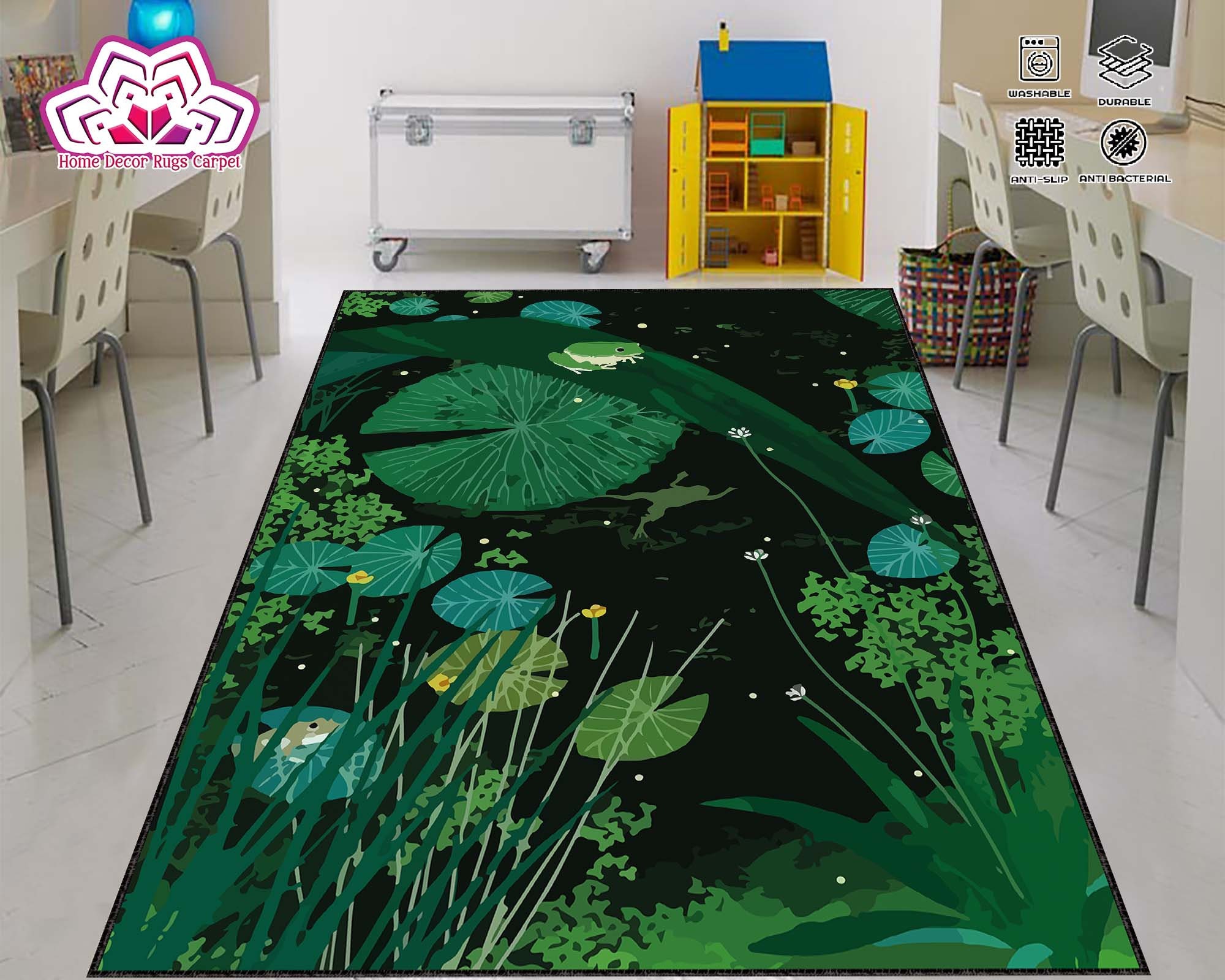 ZOANIML Indoor Area Rugs Pad Psychedelic Chartreuse Floral Seamless Retro  Bold Groovy Design with Non Slip Washable Rug Kids Color