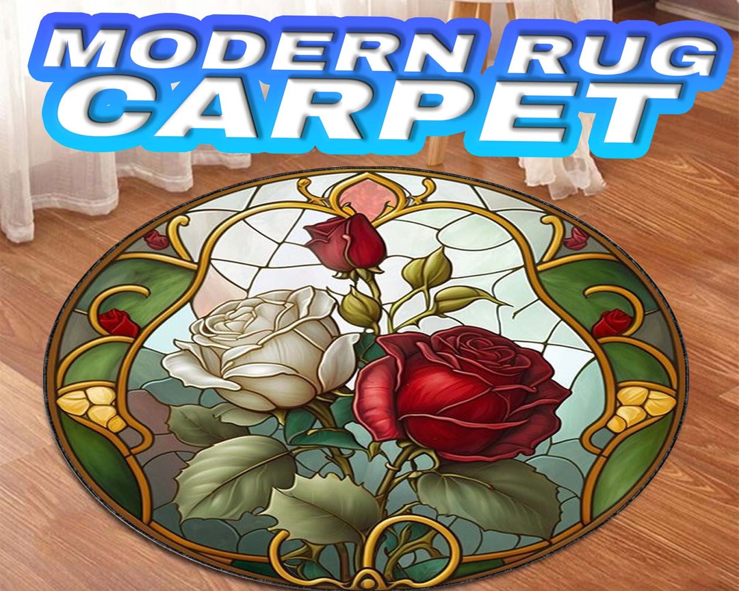 Flower Round Rug Red Rose Pattern Rug, Small Area Rug, Valentines Day Gift Rug, Flower Pattern