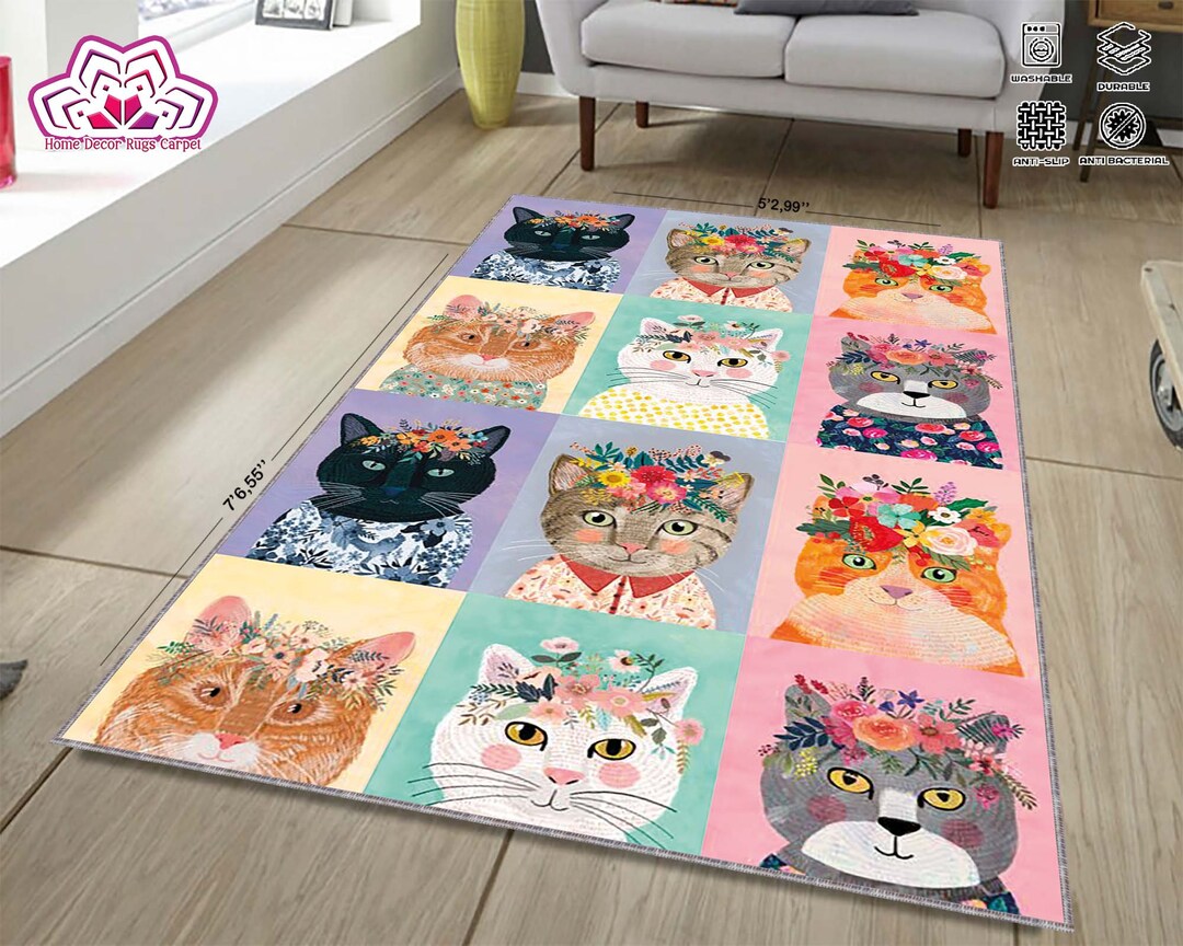Cat Rug, Animal Rug, Cat Design, Minimalist Rug, Salon Rug, Salon Decor