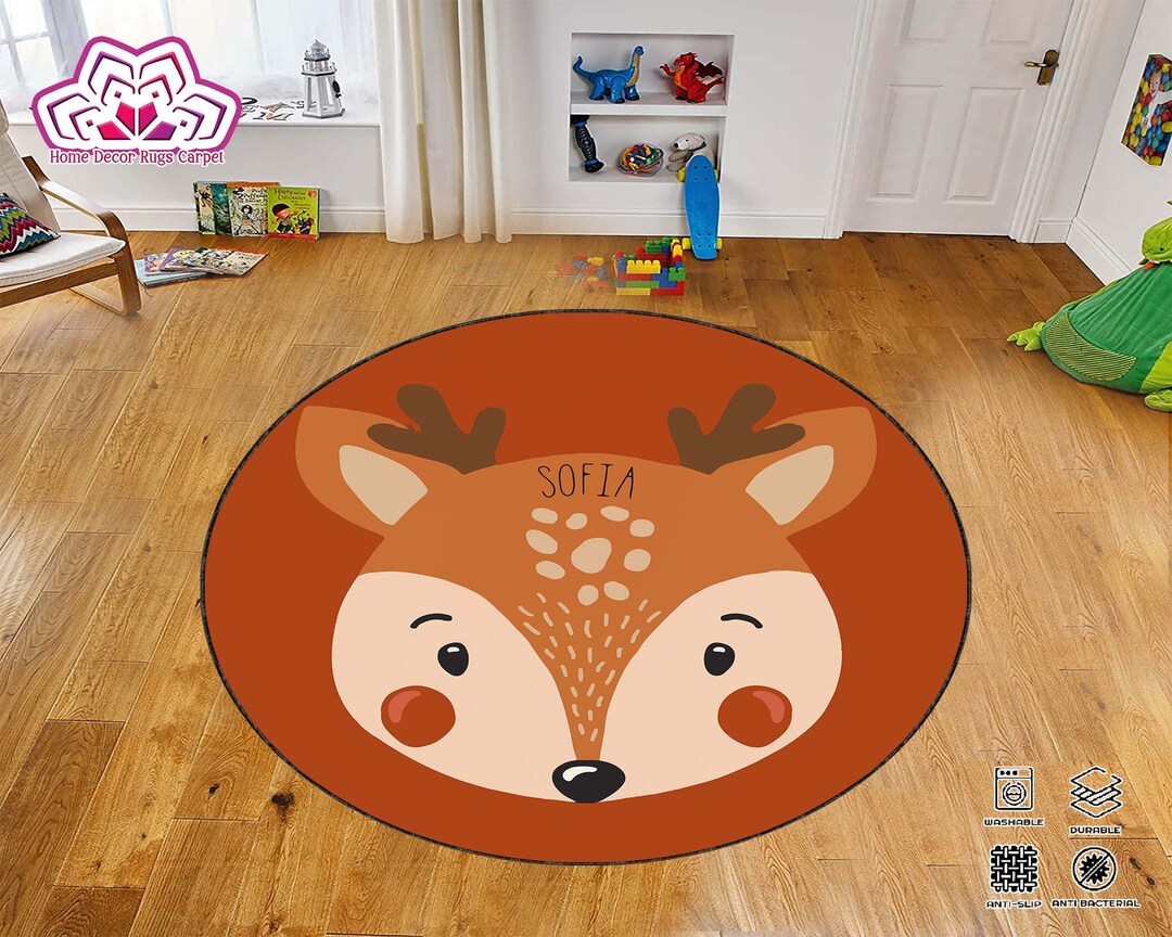 Round Rug Circle Rug Small Rug Kids Rug Fox Rug Animal Etsy
