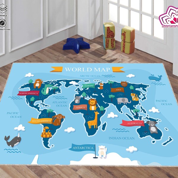 World Map Rug Etsy