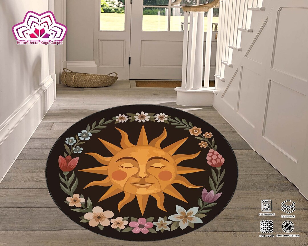 Round Rug, Circle Rug, Small Rug, Sun Rug, Gothic Rug, Flower Rug