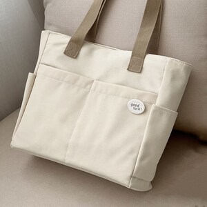 Japanese Style Commuter Thick Canvas Tote Bag With Zipper - Etsy