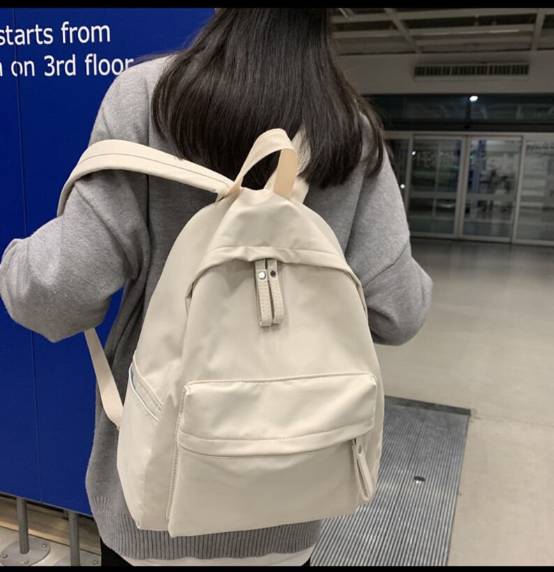 Japanese Vintage Simple Solid Color Canvas Backpack Travel Etsy