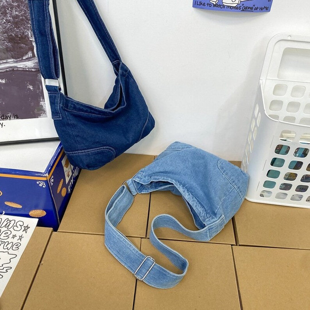 Minimalist Messenger Bag Washed Denim Crossbody Bag Stylish Etsy