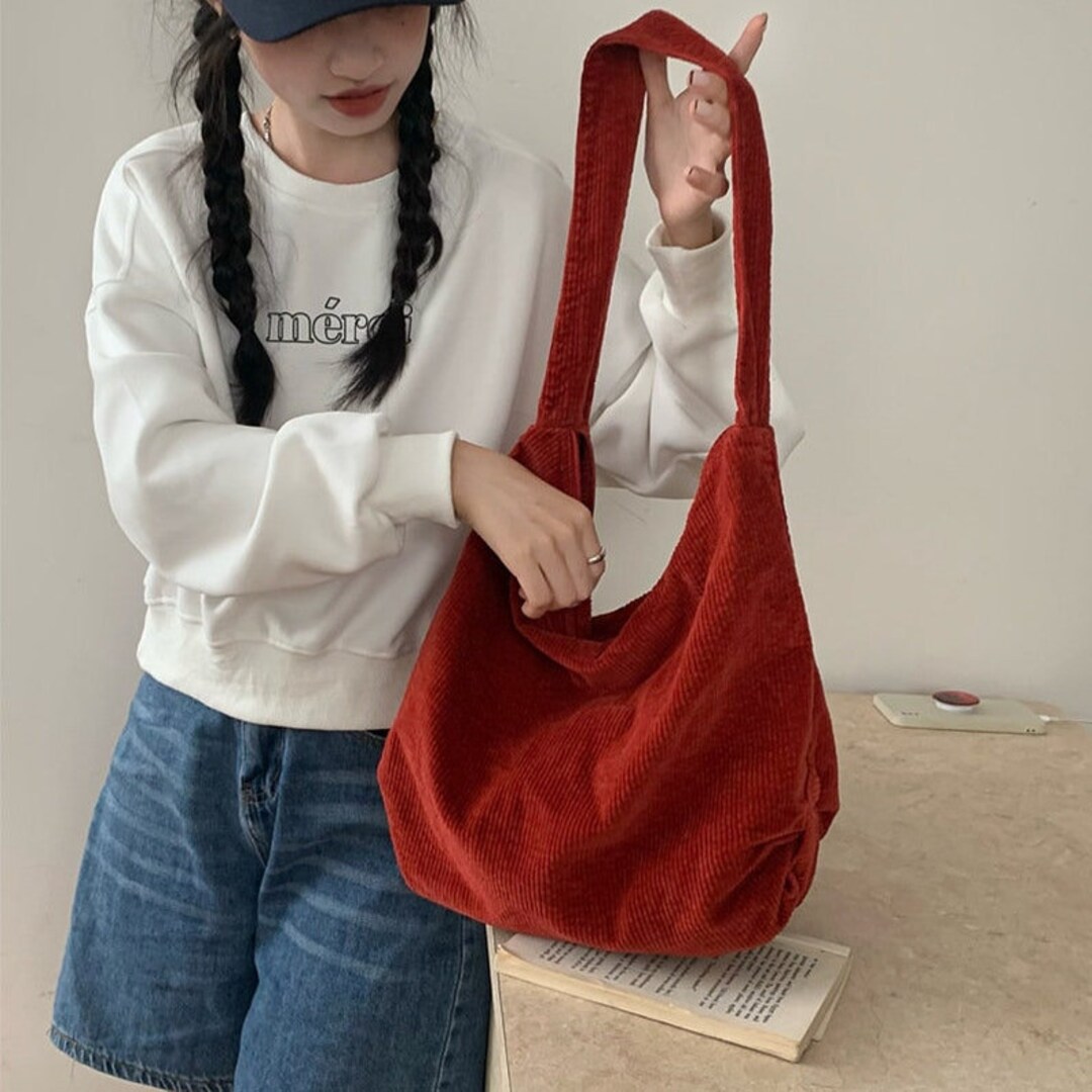 Corduroy Tote Bag Minimalist Shoulder Bag Shopping Bag Etsy