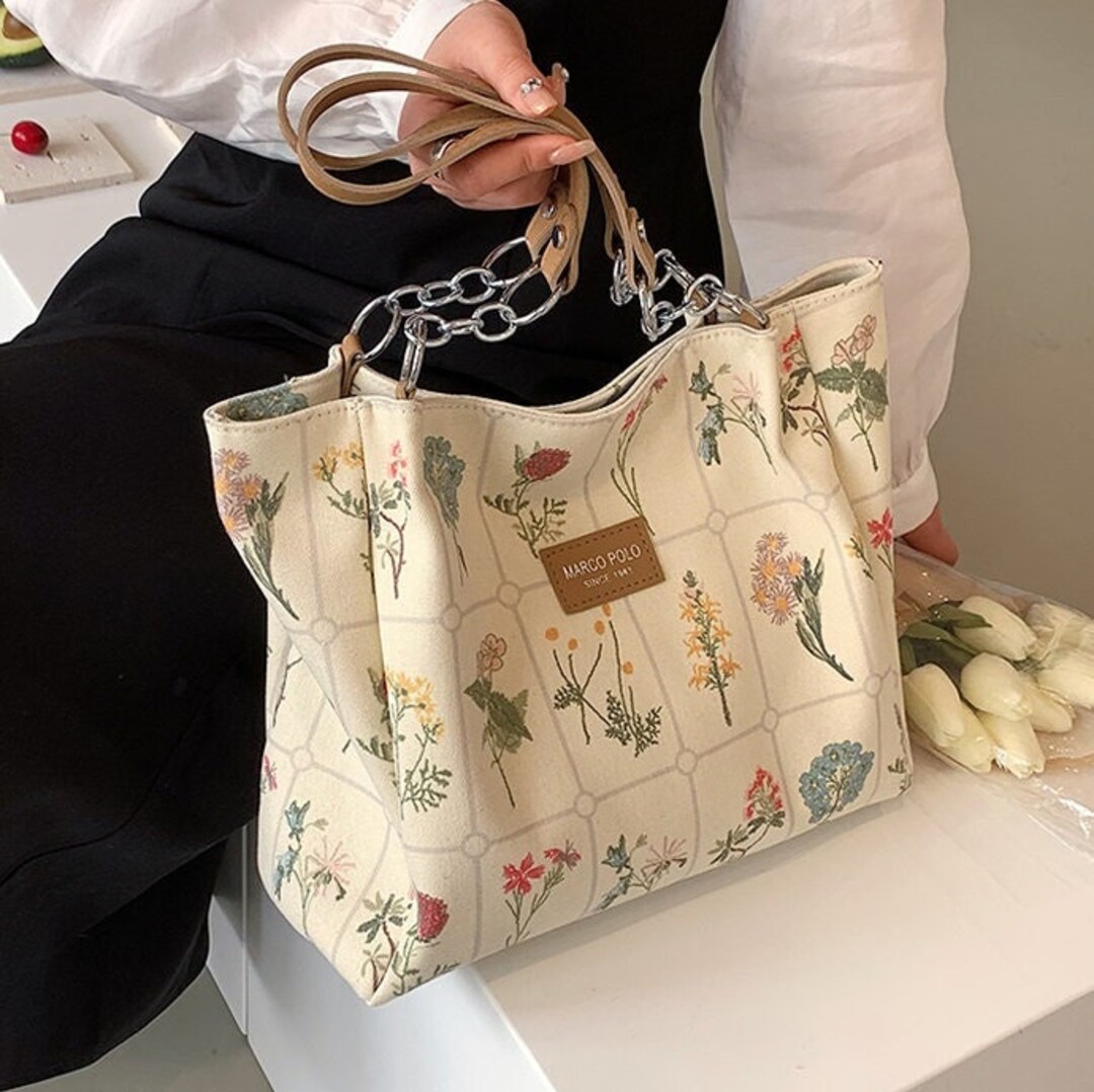 Floral Tote Bag Thick Floral Botanical Tote Bag Shoulder - Etsy