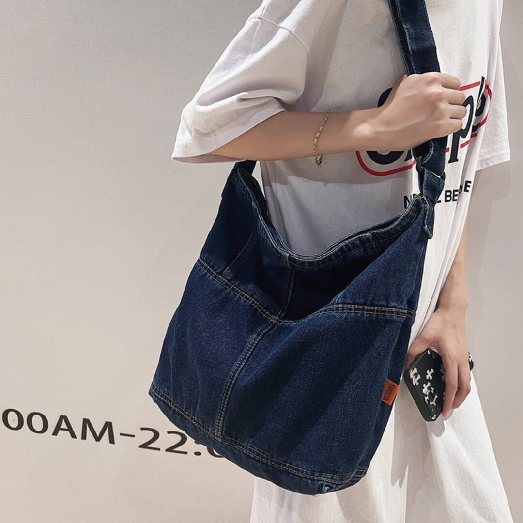 Stylish Tote Bag Washed Denim Crossbody Bag Minimalist - Etsy