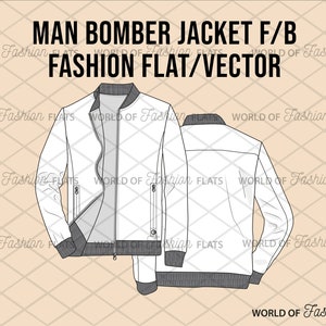 May include: A white bomber jacket with a zipper closure and two pockets. The jacket has a ribbed collar and cuffs. The jacket is shown in both front and back views.
