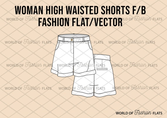 Woman High Waisted Shorts-fashion Flat, Fashion Vector, Fashion