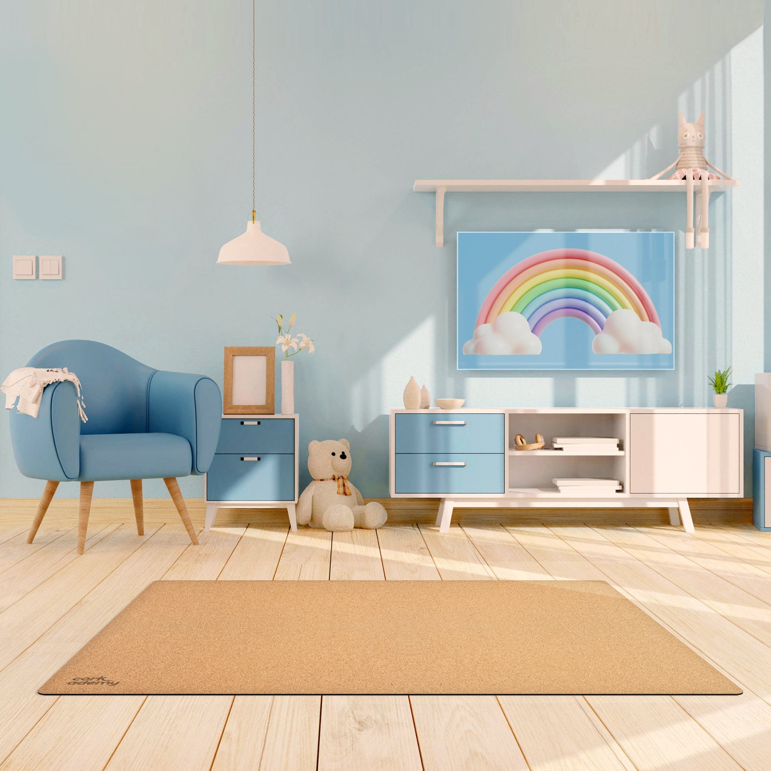 Ecofriendly Baby Cork Playmat, Medium Size Nursery and Playroom Rug, Natural, Antimicrobial